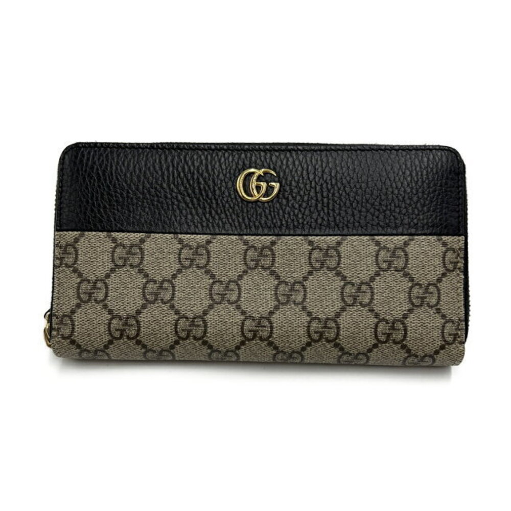 Gucci GG Supreme Round Long Wallet Canvas Black Beige
